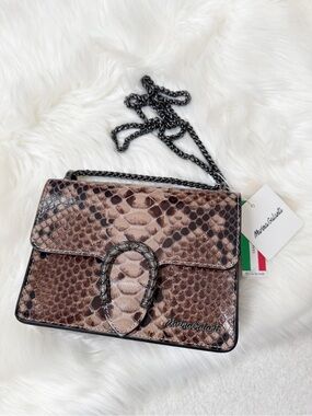 Marina Galanti Brown Snake-Effect Crossbody Bag with Chain Strap
